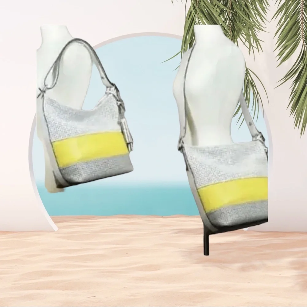 Coach 22412 Legacy Perforated Stripe Lemon Duffle Convertible Shoulder Bag Purse